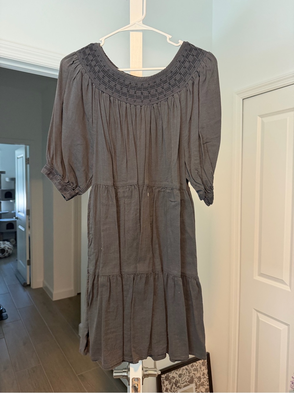 Old Navy Smocked Yoke Tiered Midi Dress in Charcoal